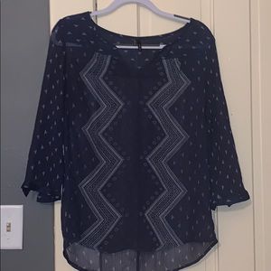 See through navy blue shirt